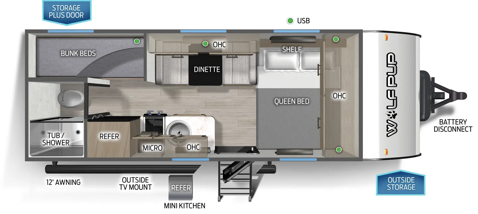 Wolf Pup 16BHSW Floorplan
